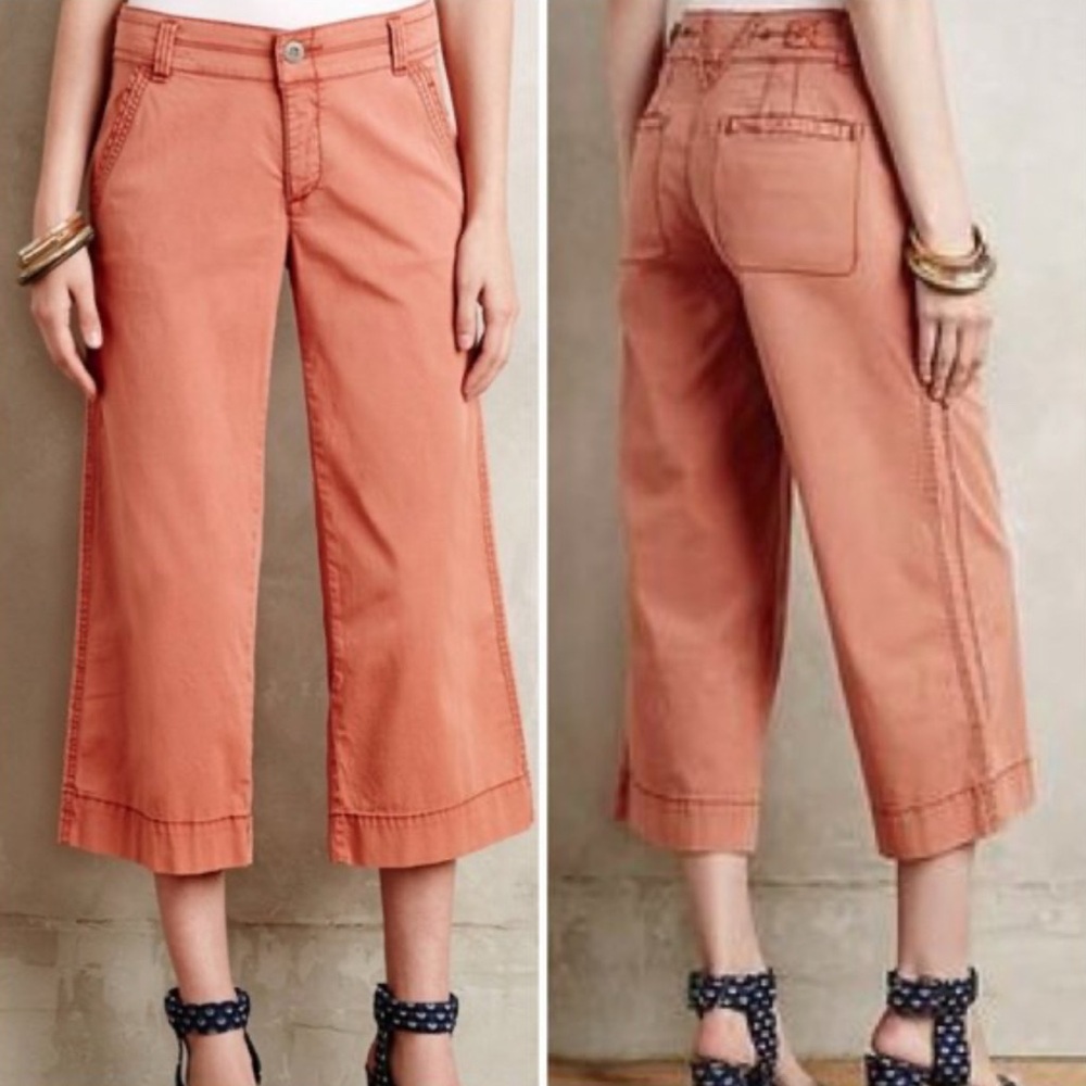 Anthropologie Hei Hei Stretch Cotton Wide Leg Crop Chino Pants Size 26